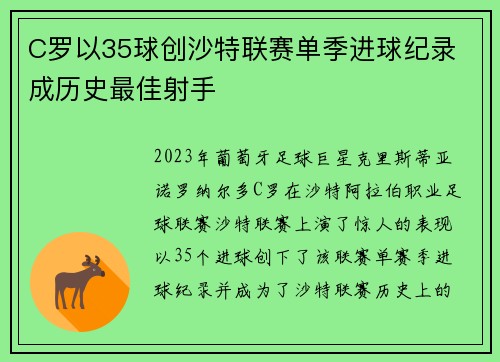 C罗以35球创沙特联赛单季进球纪录 成历史最佳射手 C罗以35球创沙特联赛单季进球纪录 成历史最佳射手